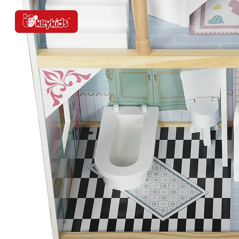 FSC Certified Large DIY Educational Toy Pretend Play Wooden Girls Doll House with Elevator W06A400B